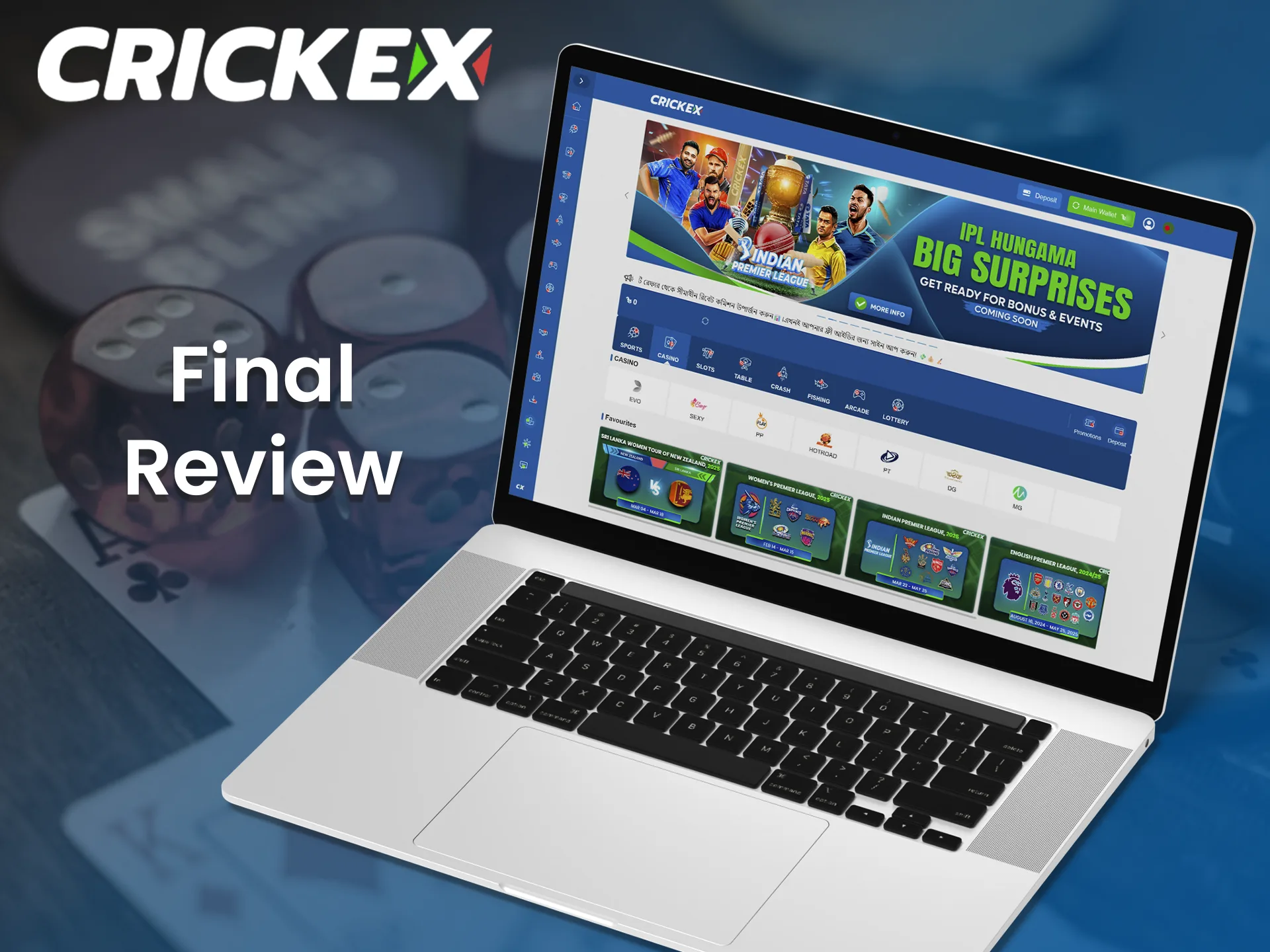 Crickex platform is a great choice for casino games and betting.