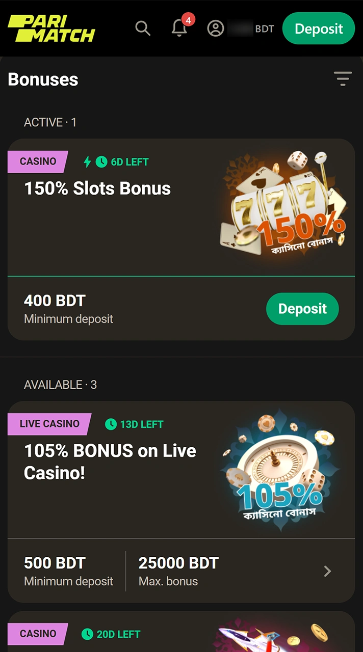 Interesting bonuses for customers at Parimatch platform.